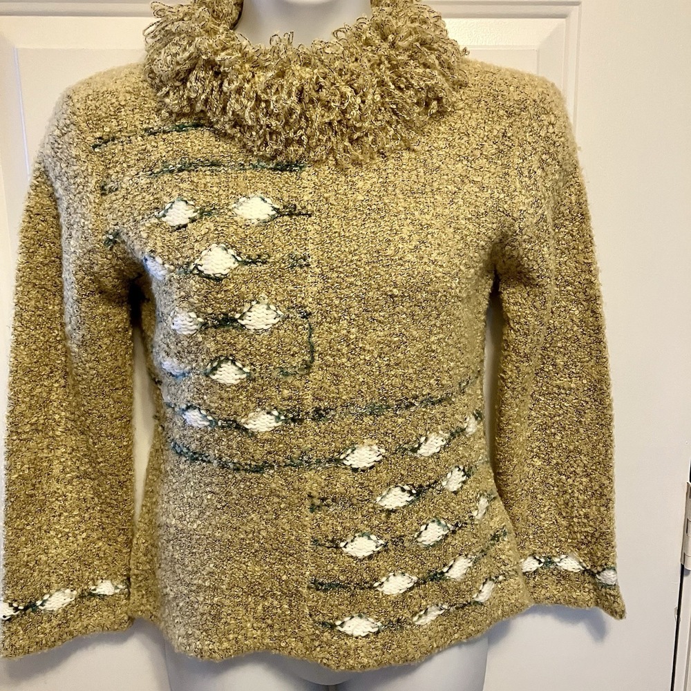 Qun Fa Size‎ Large Boutique Sweater Tan Beige Chunky Boho Crochet Women's